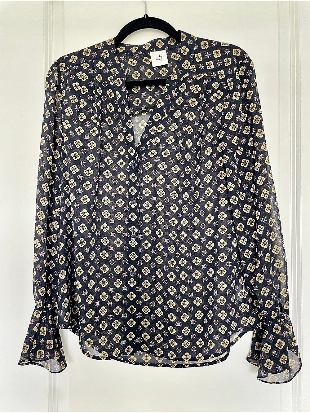 cabi Floral Blouse in Blue & Yellow Size Small